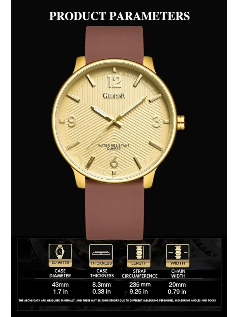 Men's Brown And Gold Analog Simple Ultra Thin Waterproof Minimalist Wrist Watch